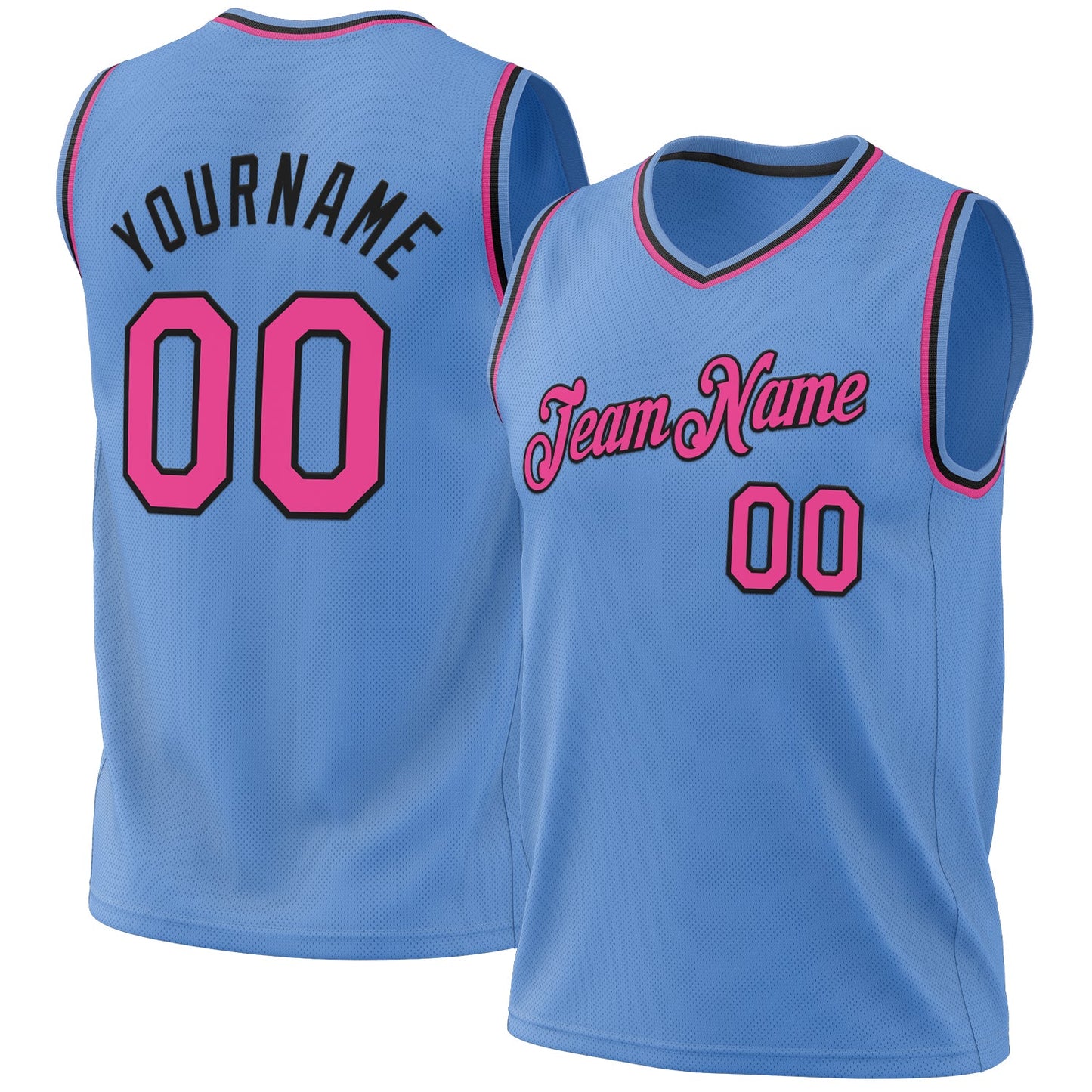 Custom Light Blue Pink-Black Authentic Throwback Basketball Jersey - Main View