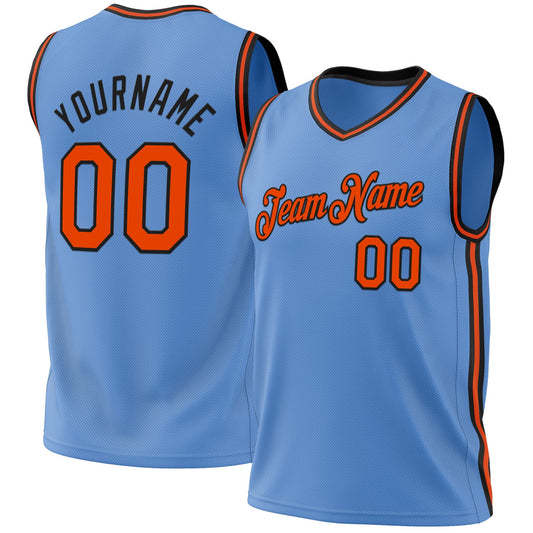 Custom Light Blue Orange-Black Authentic Throwback Basketball Jersey - Main View