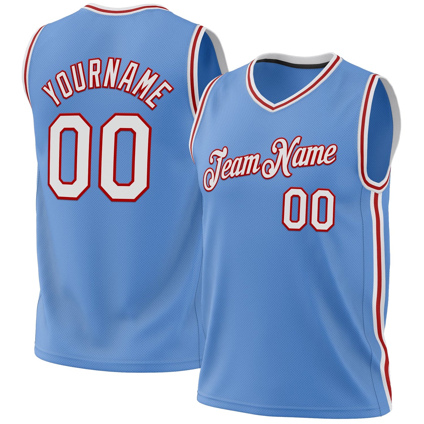Custom Light Blue White-Red Authentic Throwback Basketball Jersey - Main View