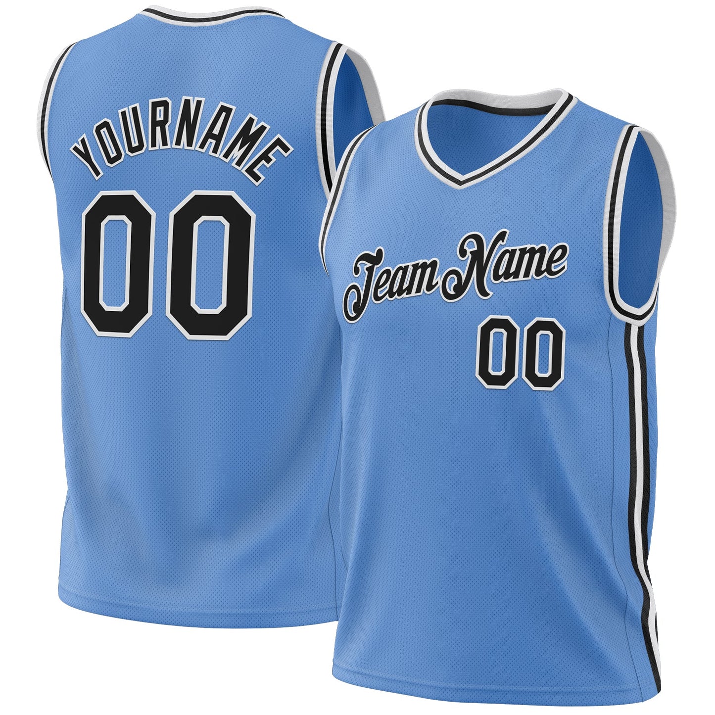 Custom Light Blue Black-White Authentic Throwback Basketball Jersey - Main View