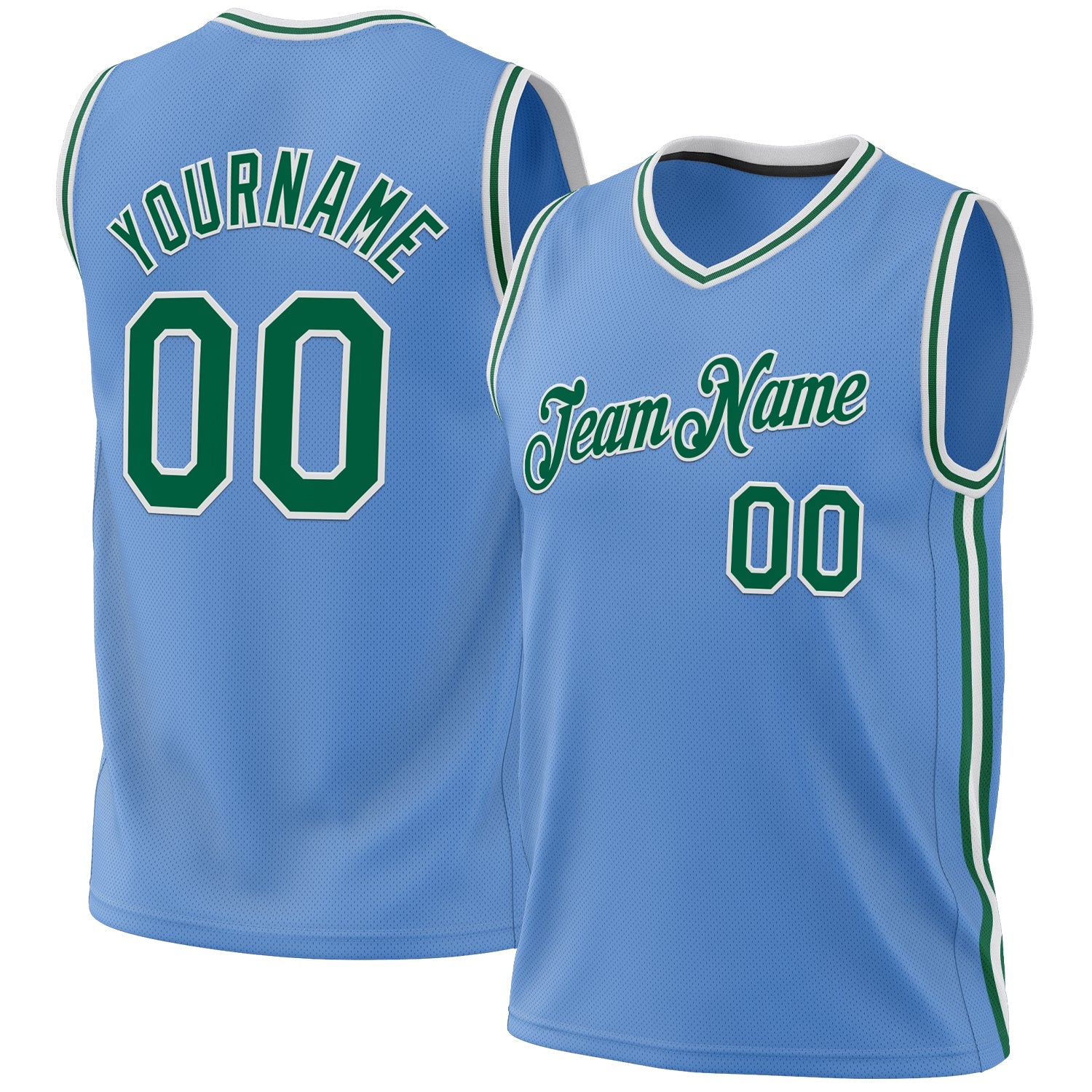 Custom Light Blue Kelly Green-White Authentic Throwback Basketball Jersey - Main View