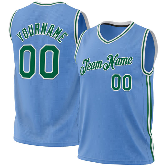 Custom Light Blue Kelly Green-White Authentic Throwback Basketball Jersey - Main View