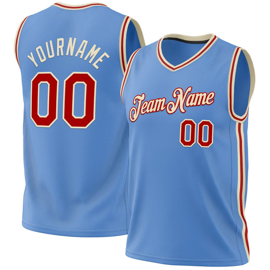Custom Light Blue Red-Cream Authentic Throwback Basketball Jersey - Main View