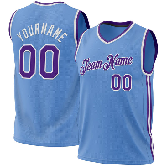 Custom Light Blue Purple-White Authentic Throwback Basketball Jersey - Main View
