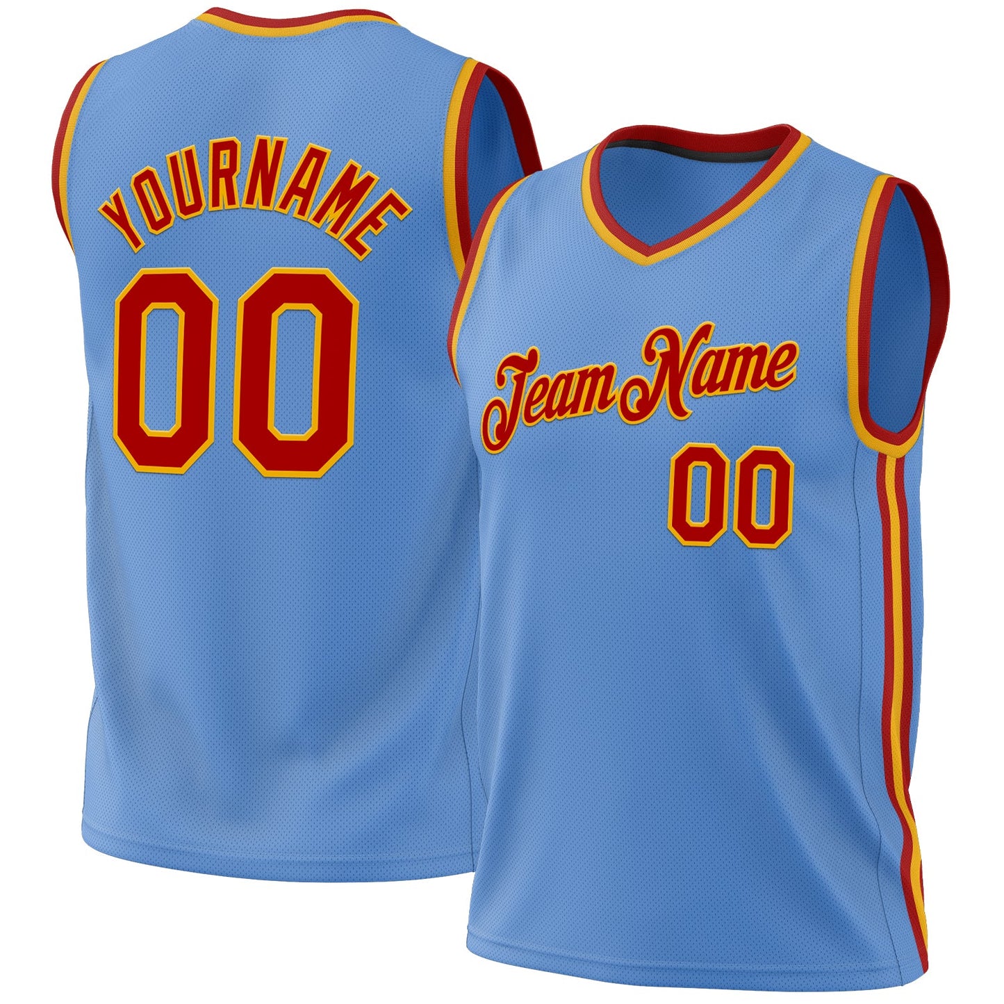 Custom Light Blue Red-Gold Authentic Throwback Basketball Jersey - Main View