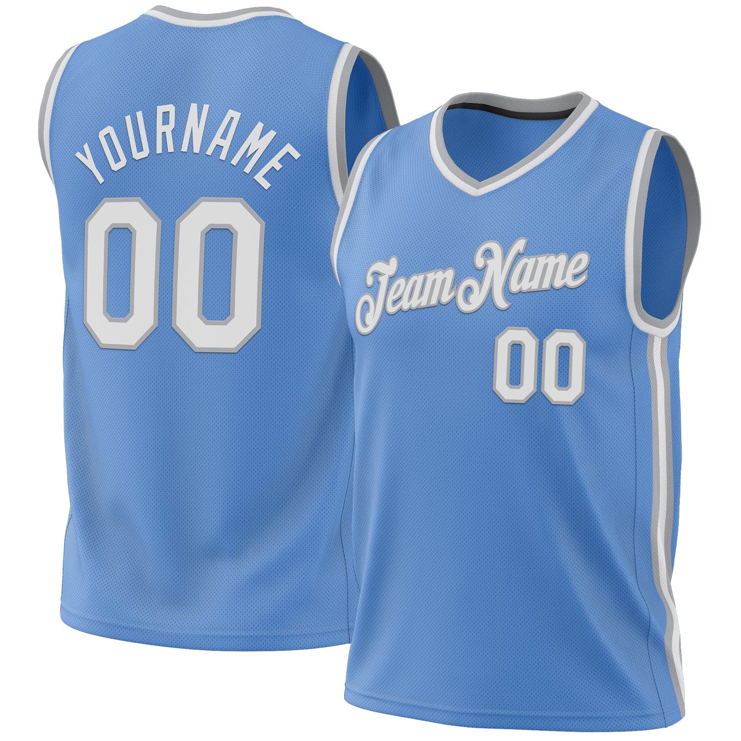 Custom Light Blue White-Gray Authentic Throwback Basketball Jersey - Main View