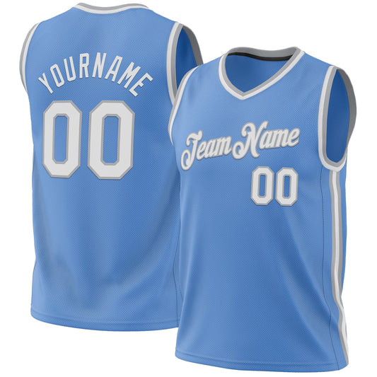 Custom Light Blue White-Gray Authentic Throwback Basketball Jersey - Main View
