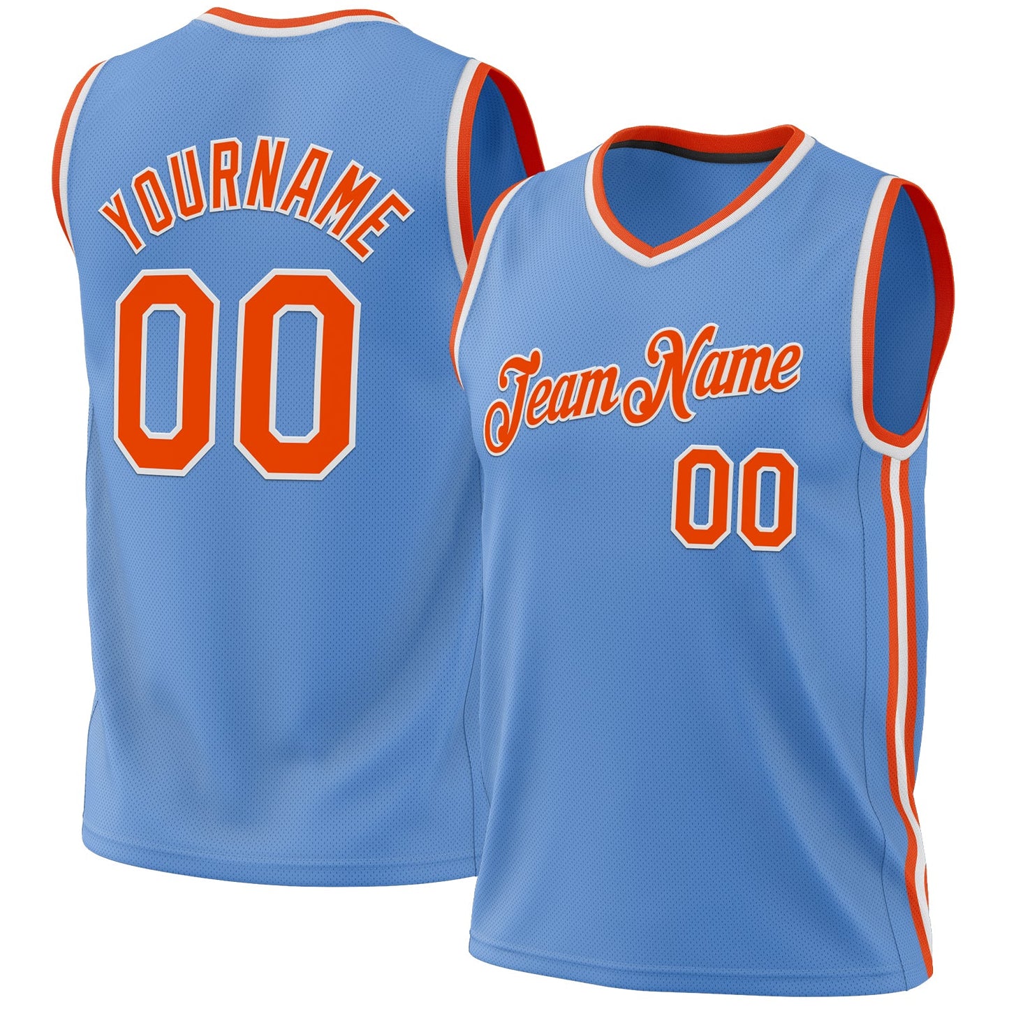 Custom Light Blue Orange-White Authentic Throwback Basketball Jersey - Main View