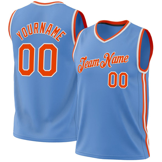 Custom Light Blue Orange-White Authentic Throwback Basketball Jersey - Main View