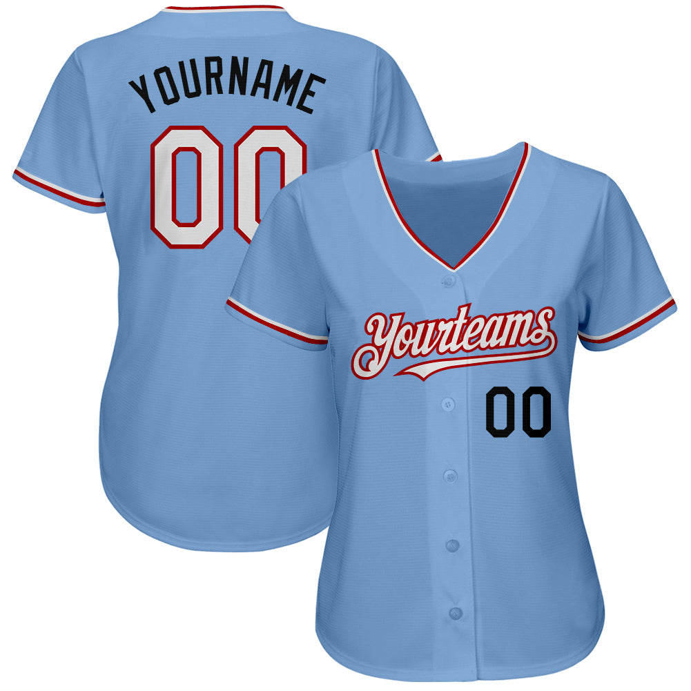 Custom Light Blue Red-Black Authentic Baseball Jersey view 2