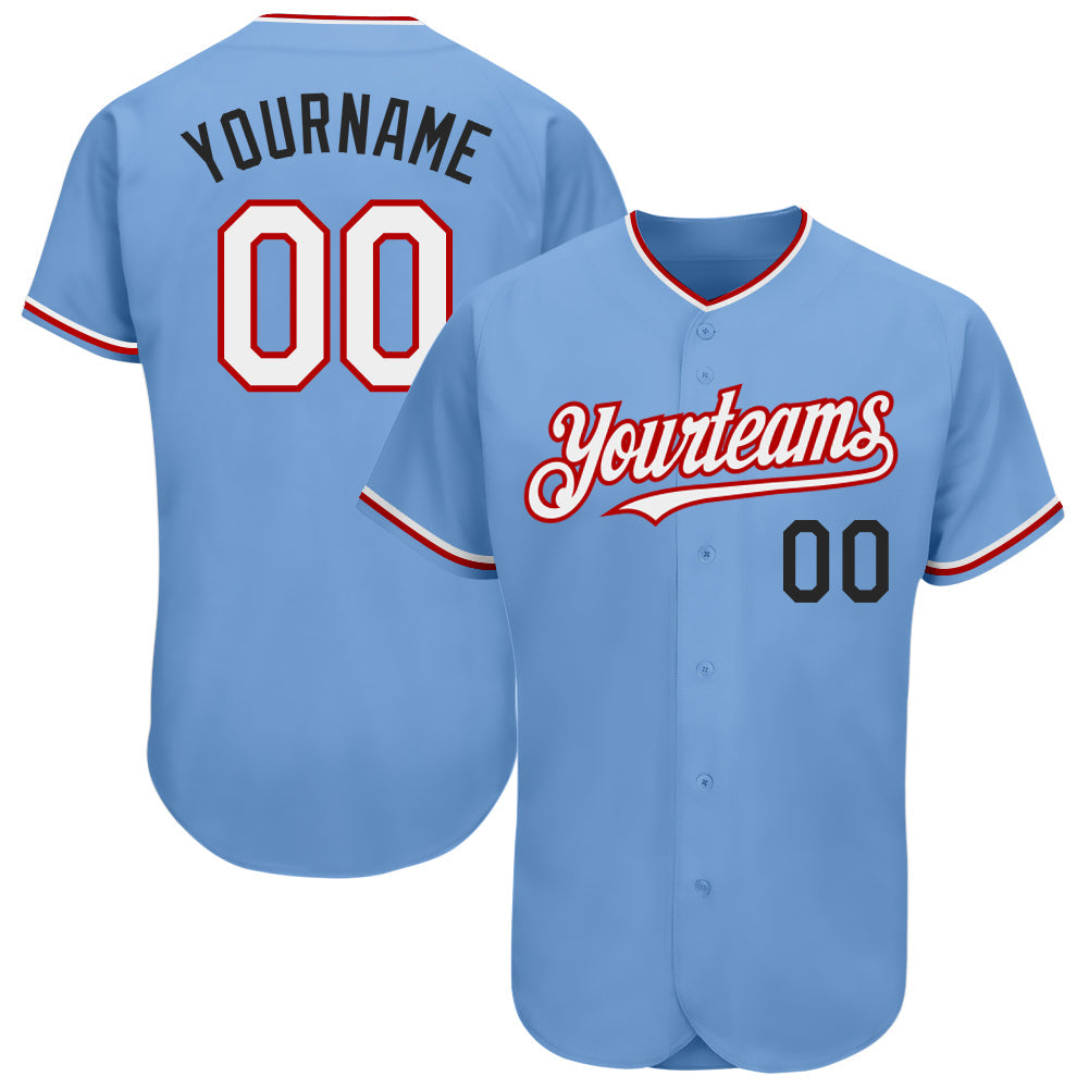 Custom Light Blue Red-Black Authentic Baseball Jersey - Main View
