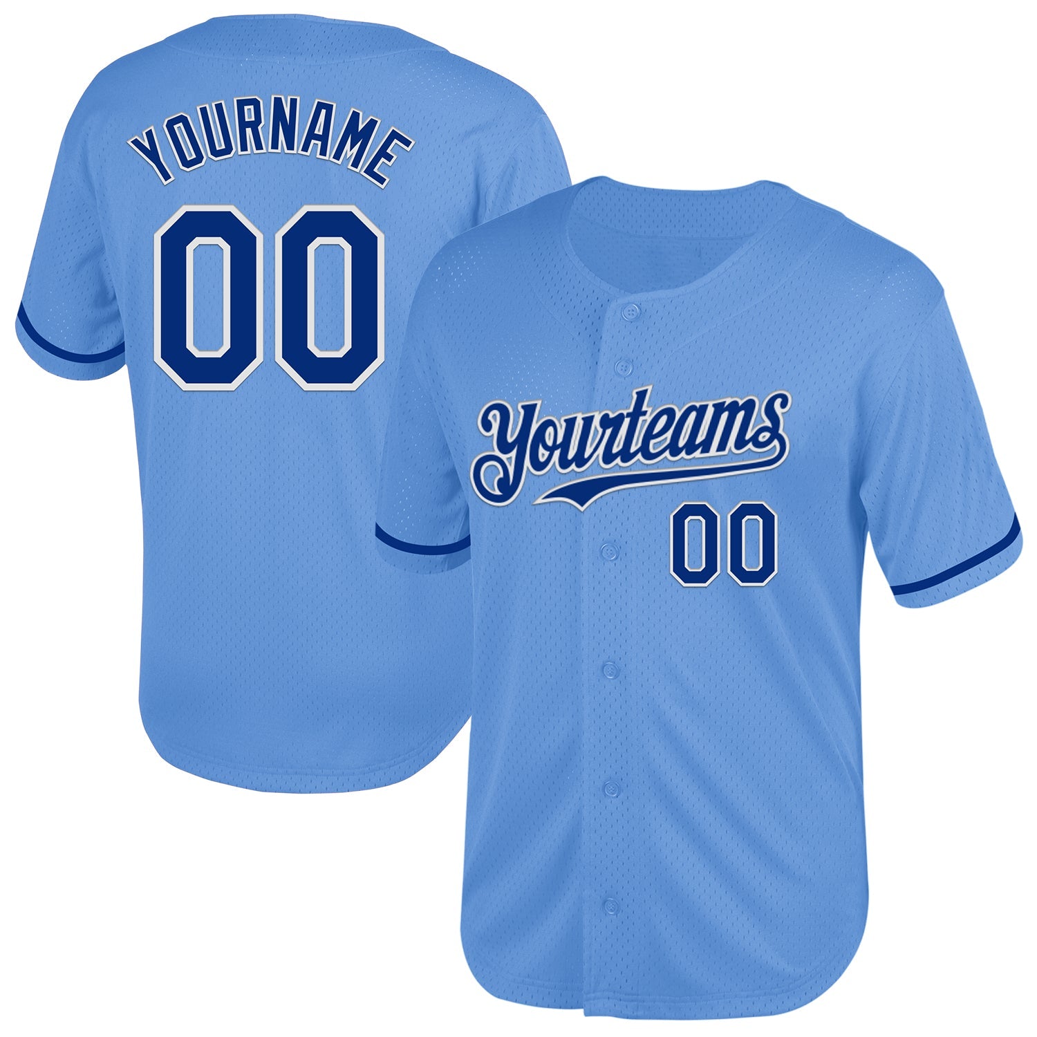 Custom Light Blue Royal-White Mesh Authentic Throwback Baseball Jersey - Main View