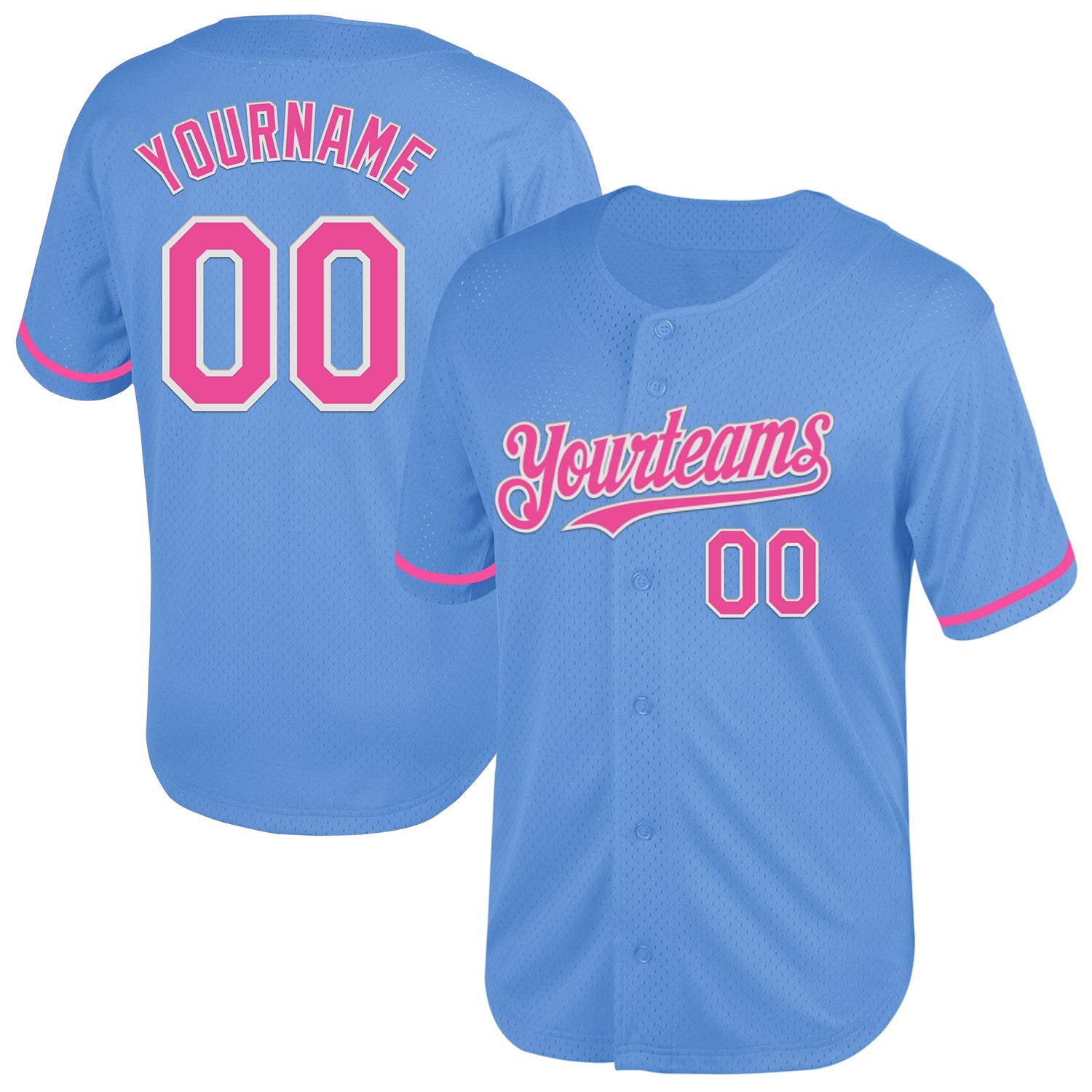 Custom Light Blue Pink-White Mesh Authentic Throwback Baseball Jersey - Main View