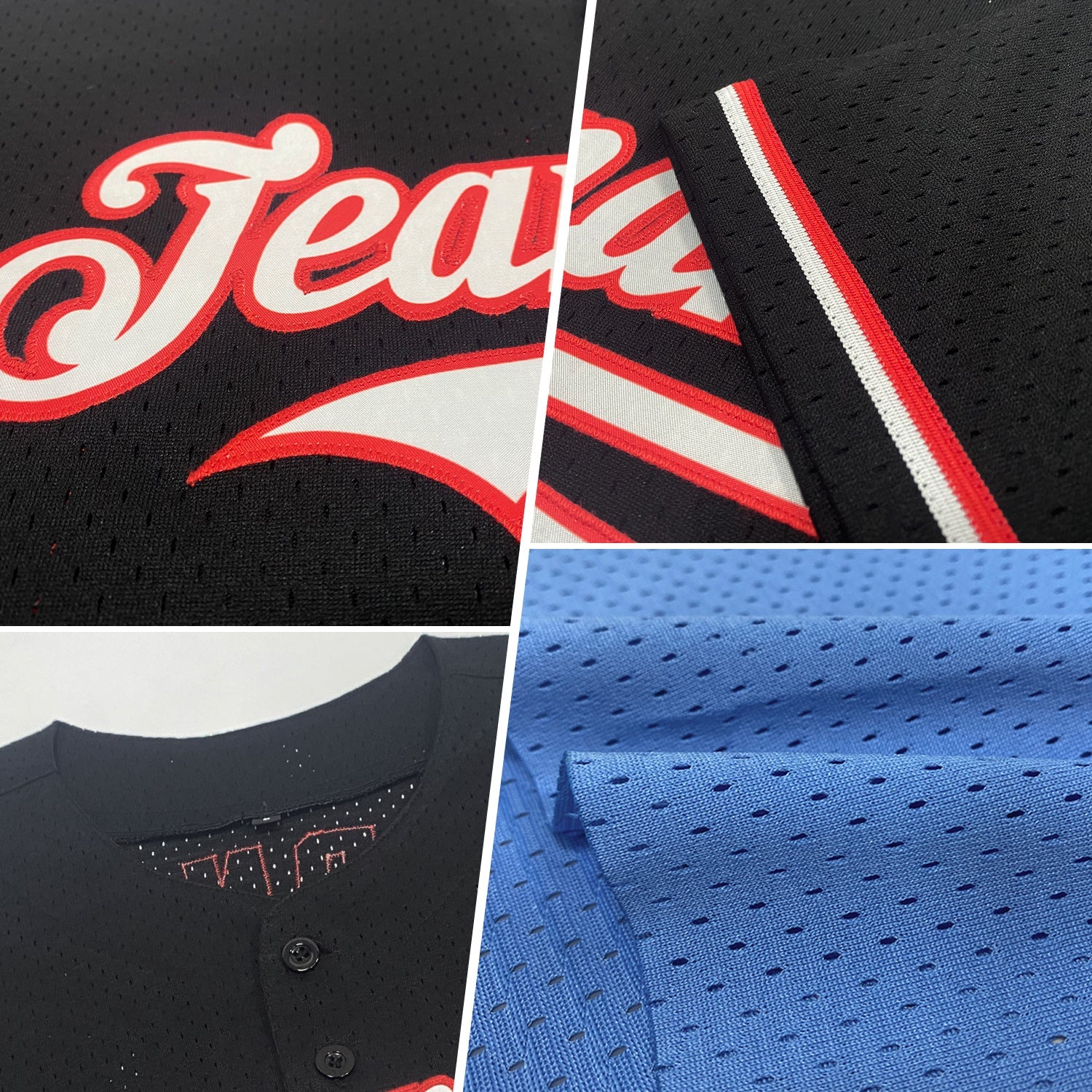Custom Light Blue Pink-Black Mesh Authentic Throwback Baseball Jersey view 2