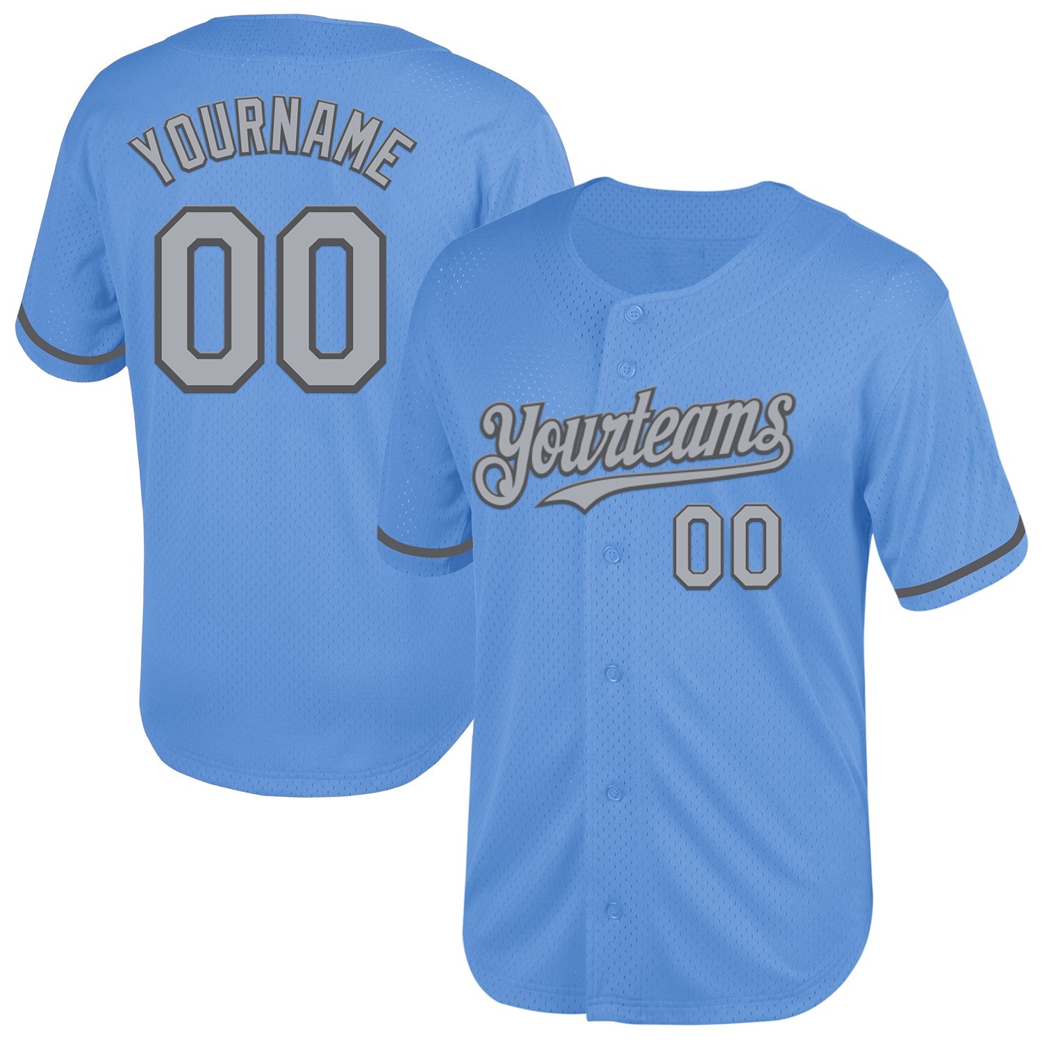 Custom Light Blue Gray-Steel Gray Mesh Authentic Throwback Baseball Jersey - Main View