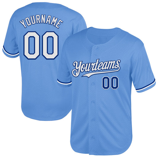 Custom Light Blue White-Royal Mesh Authentic Throwback Baseball Jersey - Main View
