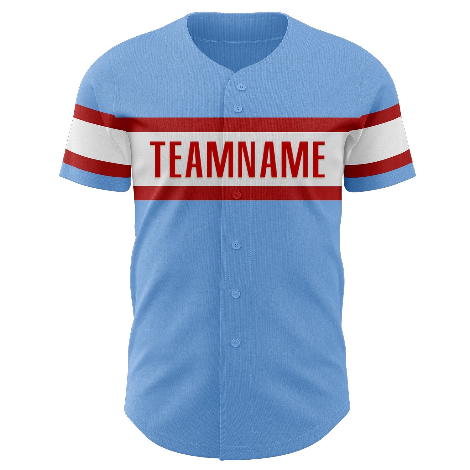 Custom Light Blue Red-White Authentic Baseball Jersey view 2