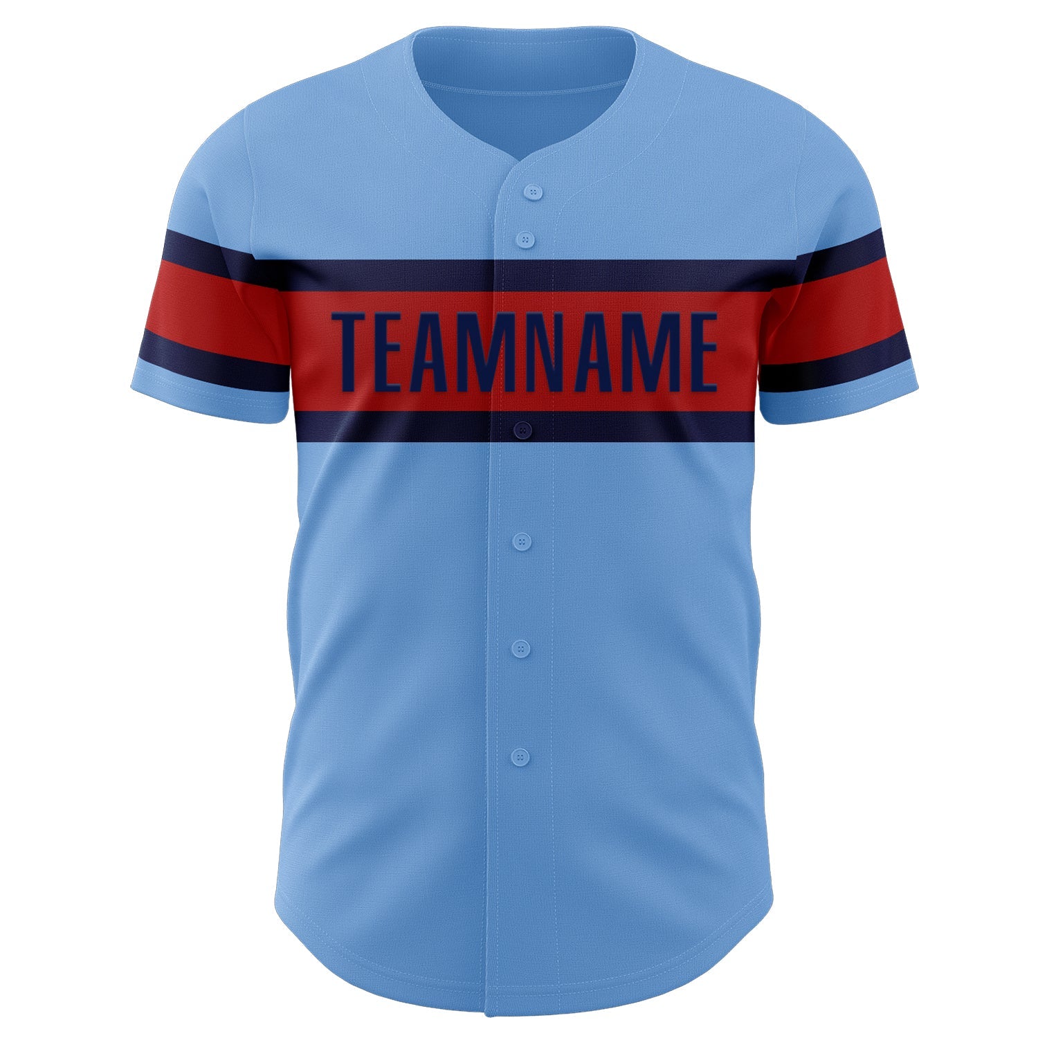 Custom Light Blue Red-Navy Authentic Baseball Jersey view 2