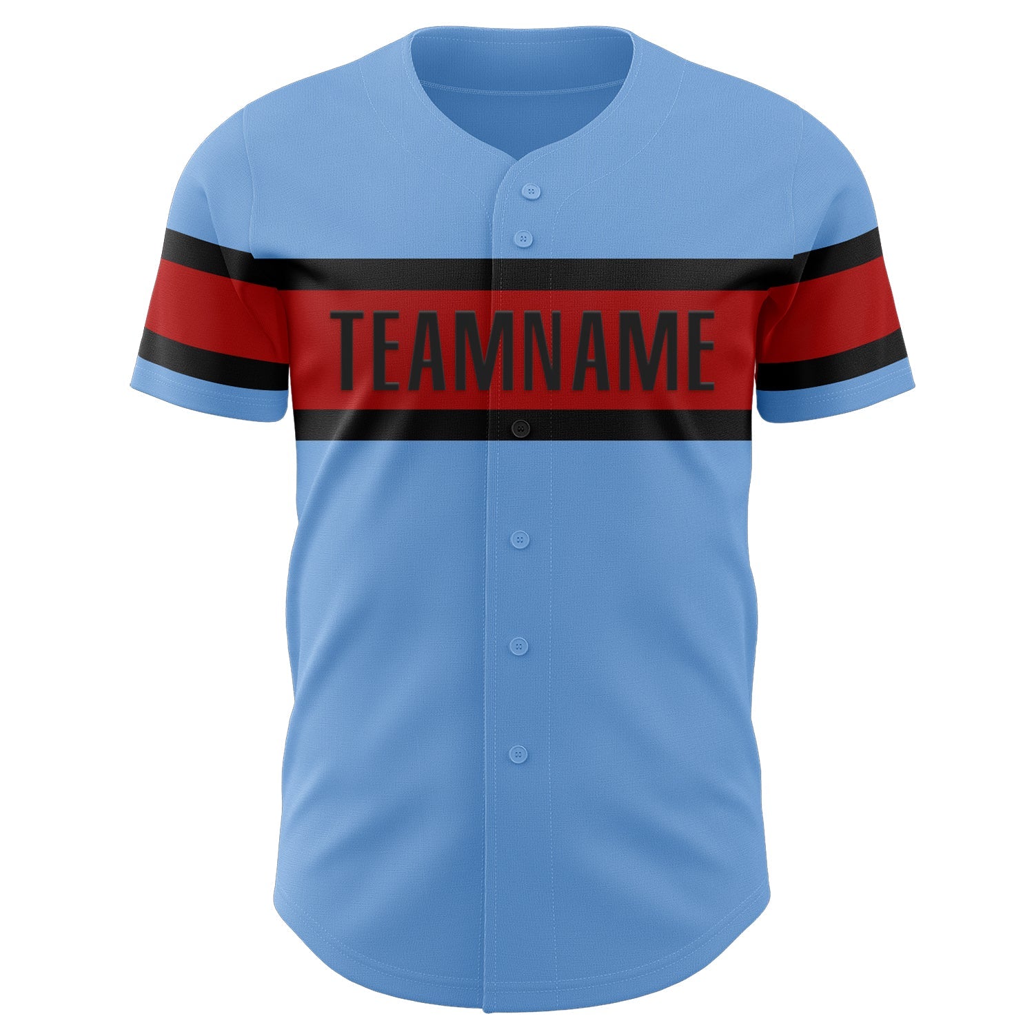 Custom Light Blue Red-Black Authentic Baseball Jersey view 2