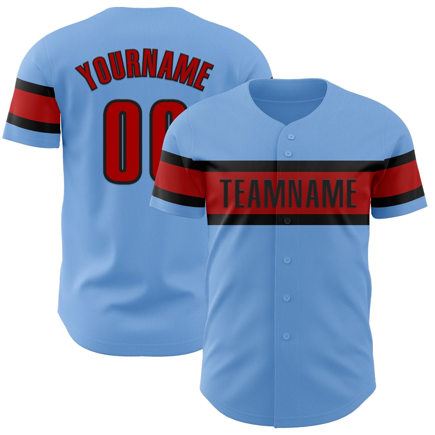 Custom Light Blue Red-Black Authentic Baseball Jersey - Main View