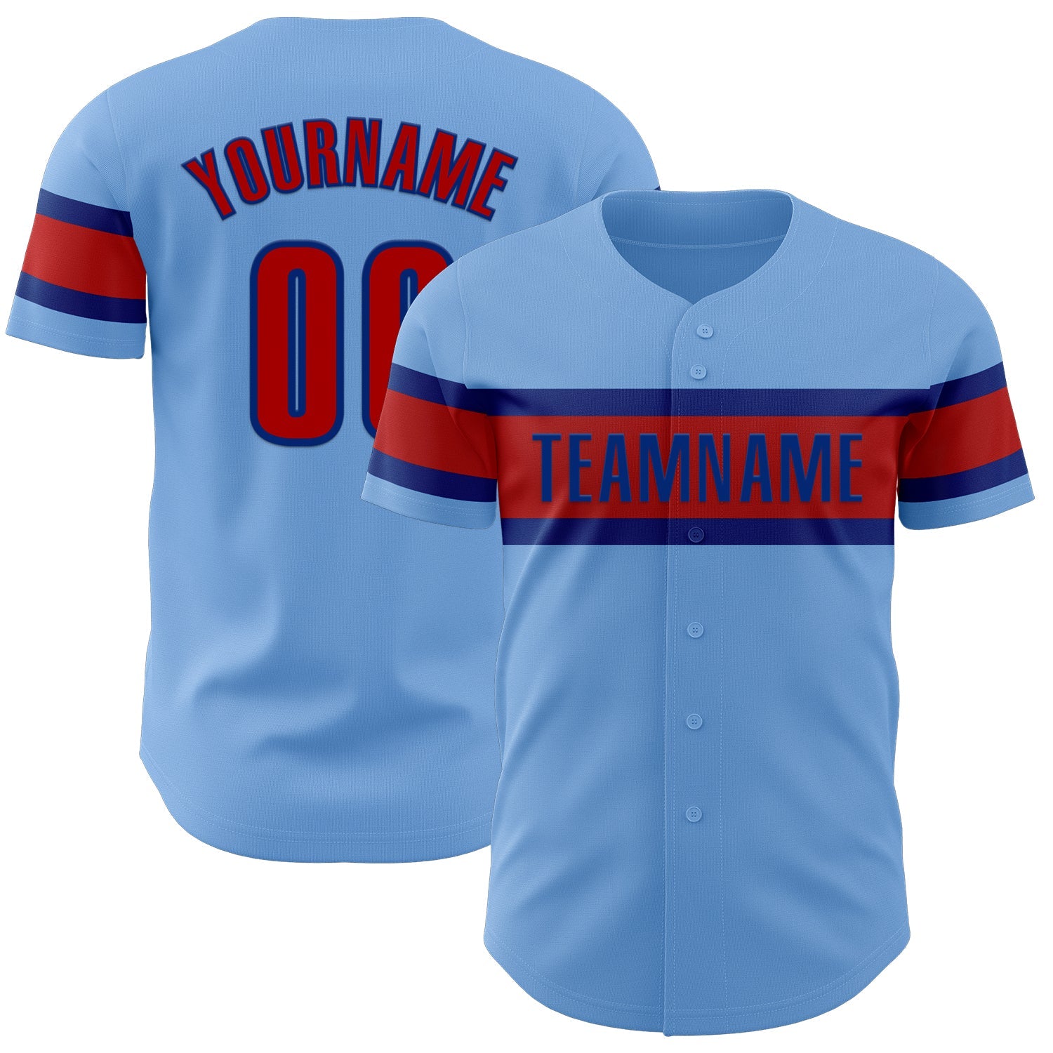 Custom Light Blue Red-Royal Authentic Baseball Jersey - Main View