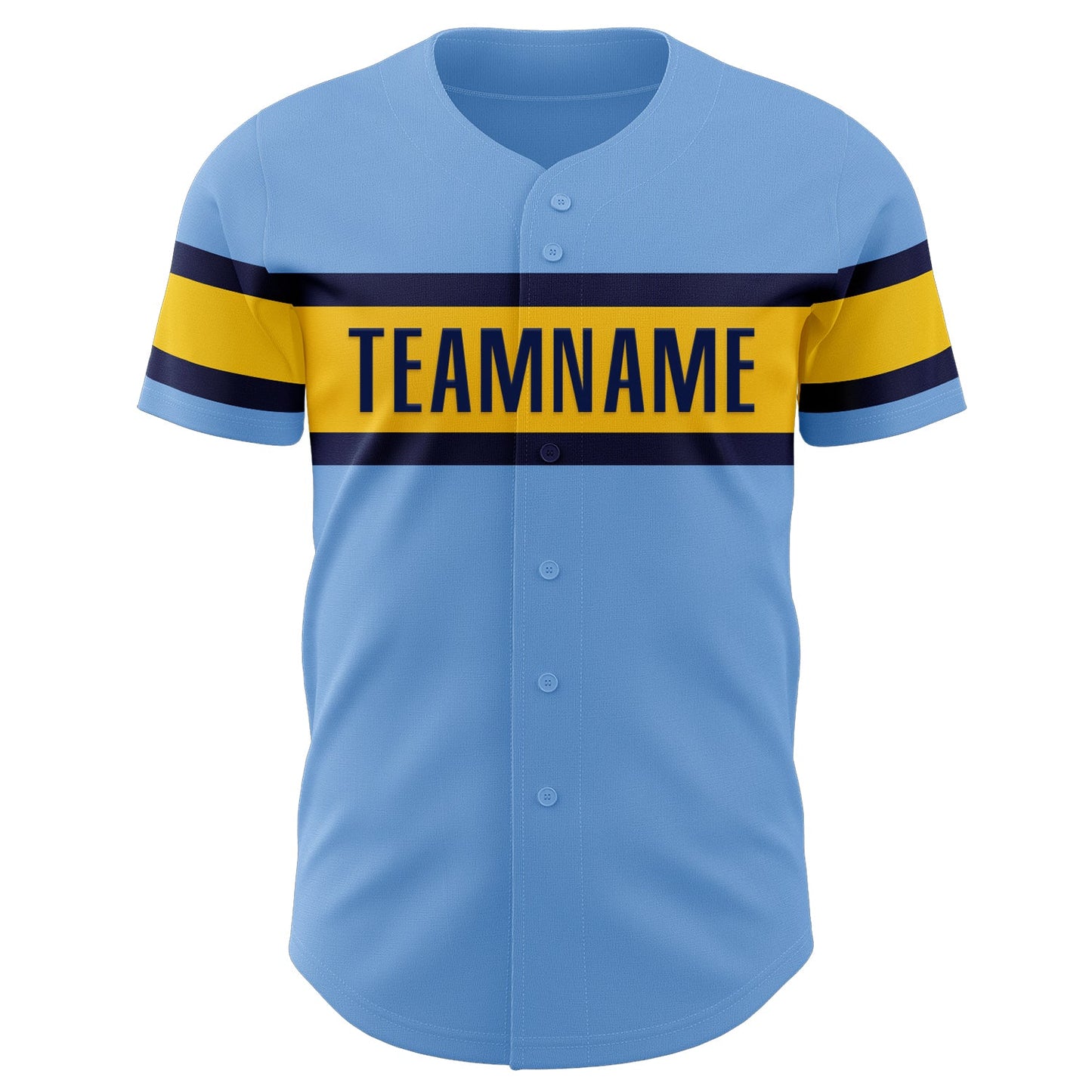 Custom Light Blue Yellow-Navy Authentic Baseball Jersey view 2