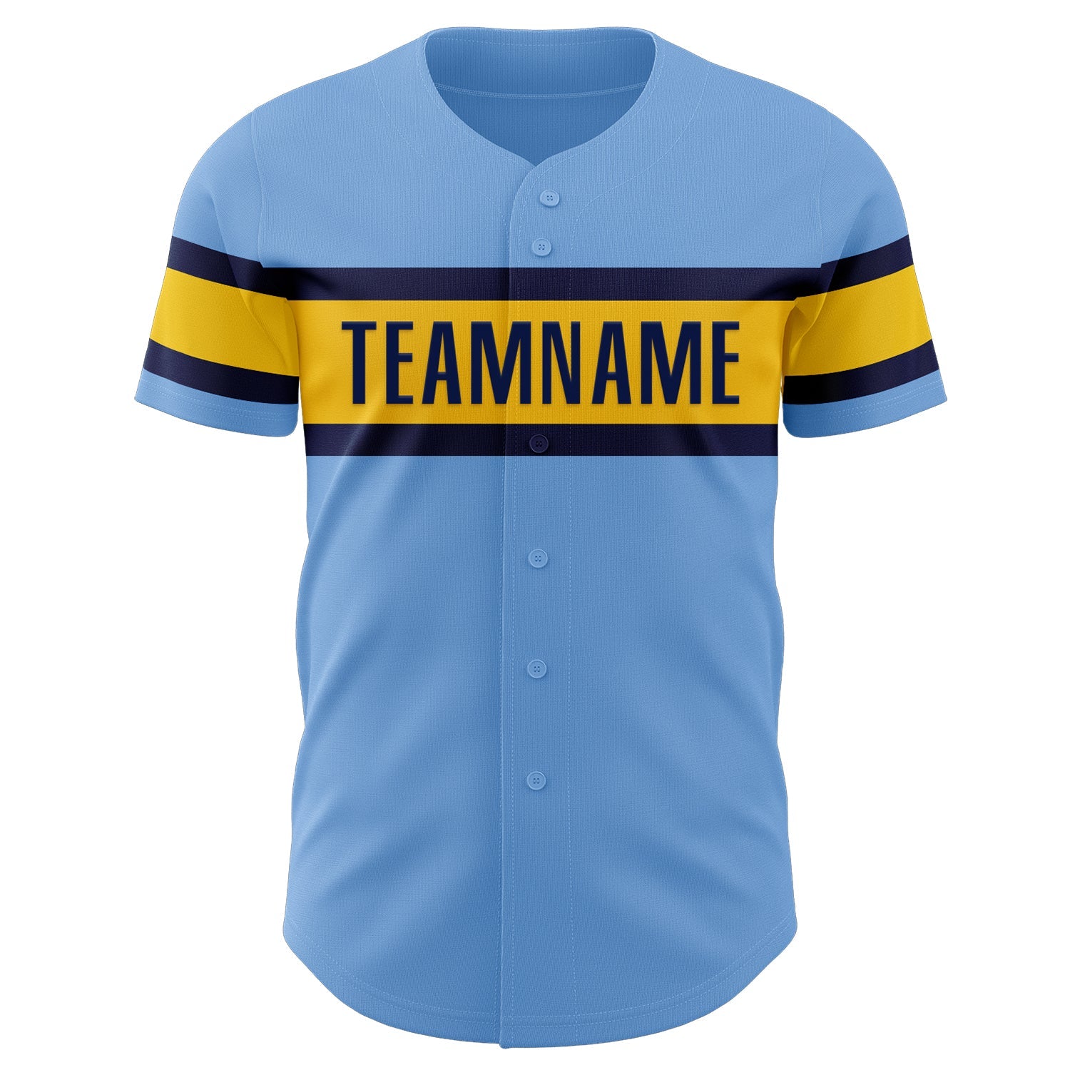 Custom Light Blue Yellow-Navy Authentic Baseball Jersey view 2