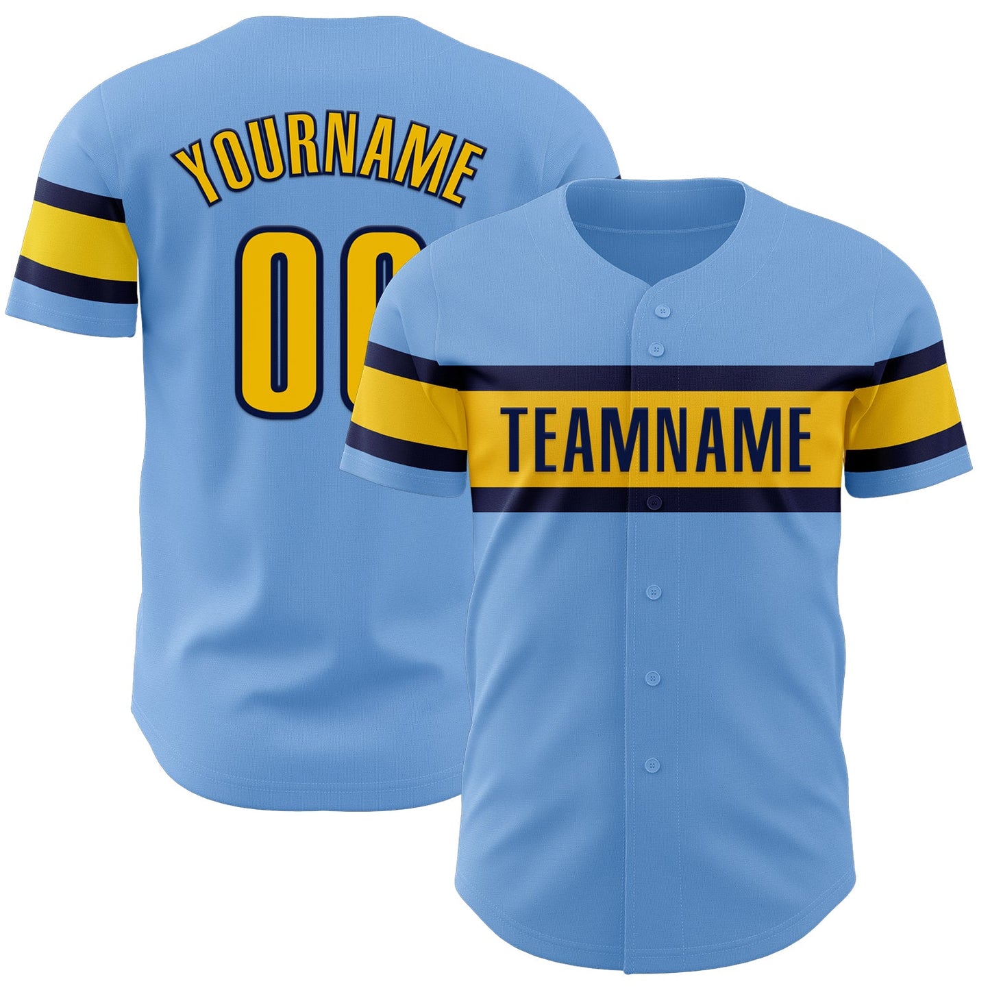 Custom Light Blue Yellow-Navy Authentic Baseball Jersey - Main View