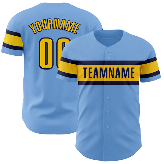 Custom Light Blue Yellow-Navy Authentic Baseball Jersey - Main View