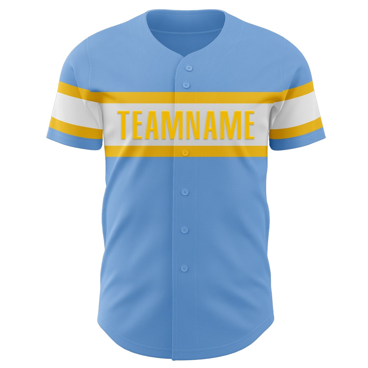 Custom Light Blue White-Yellow Authentic Baseball Jersey view 2