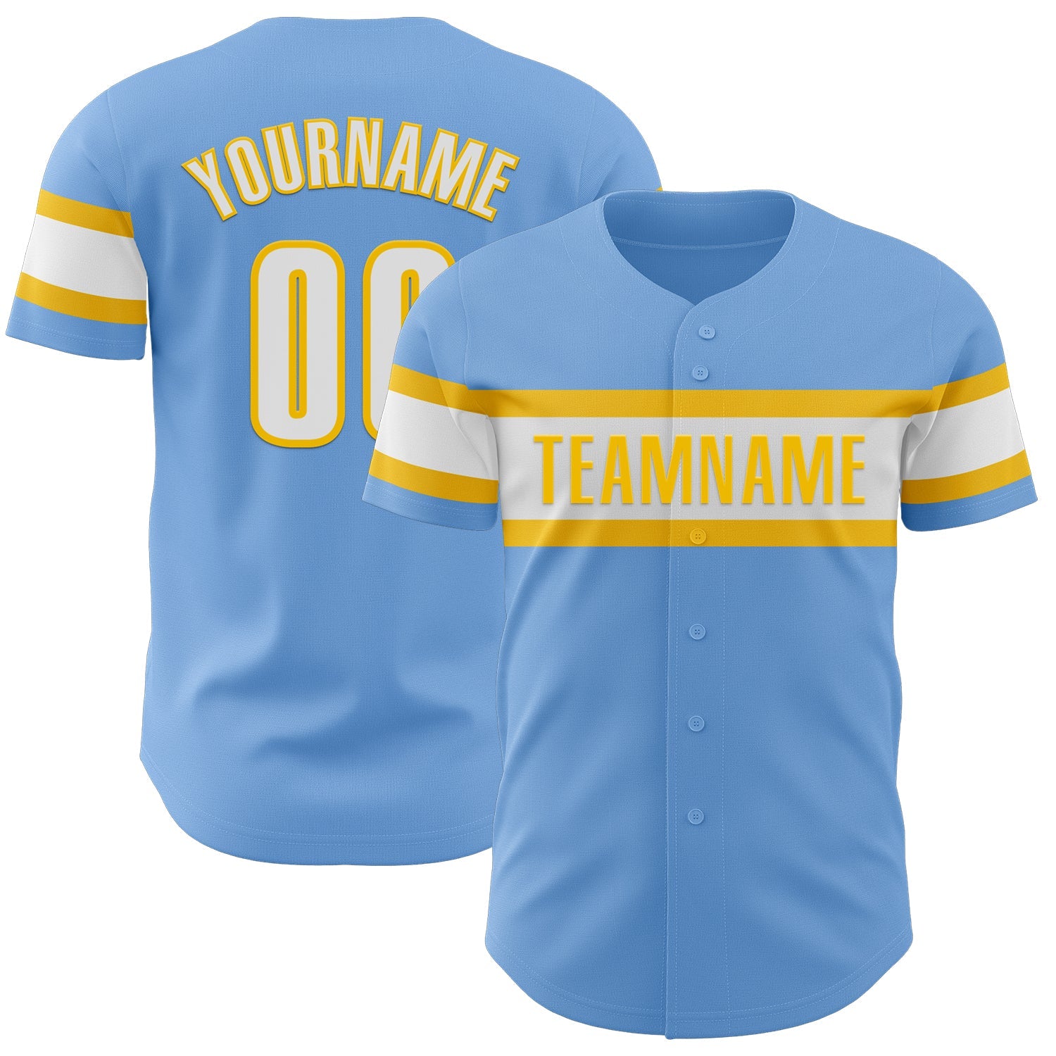 Custom Light Blue White-Yellow Authentic Baseball Jersey - Main View