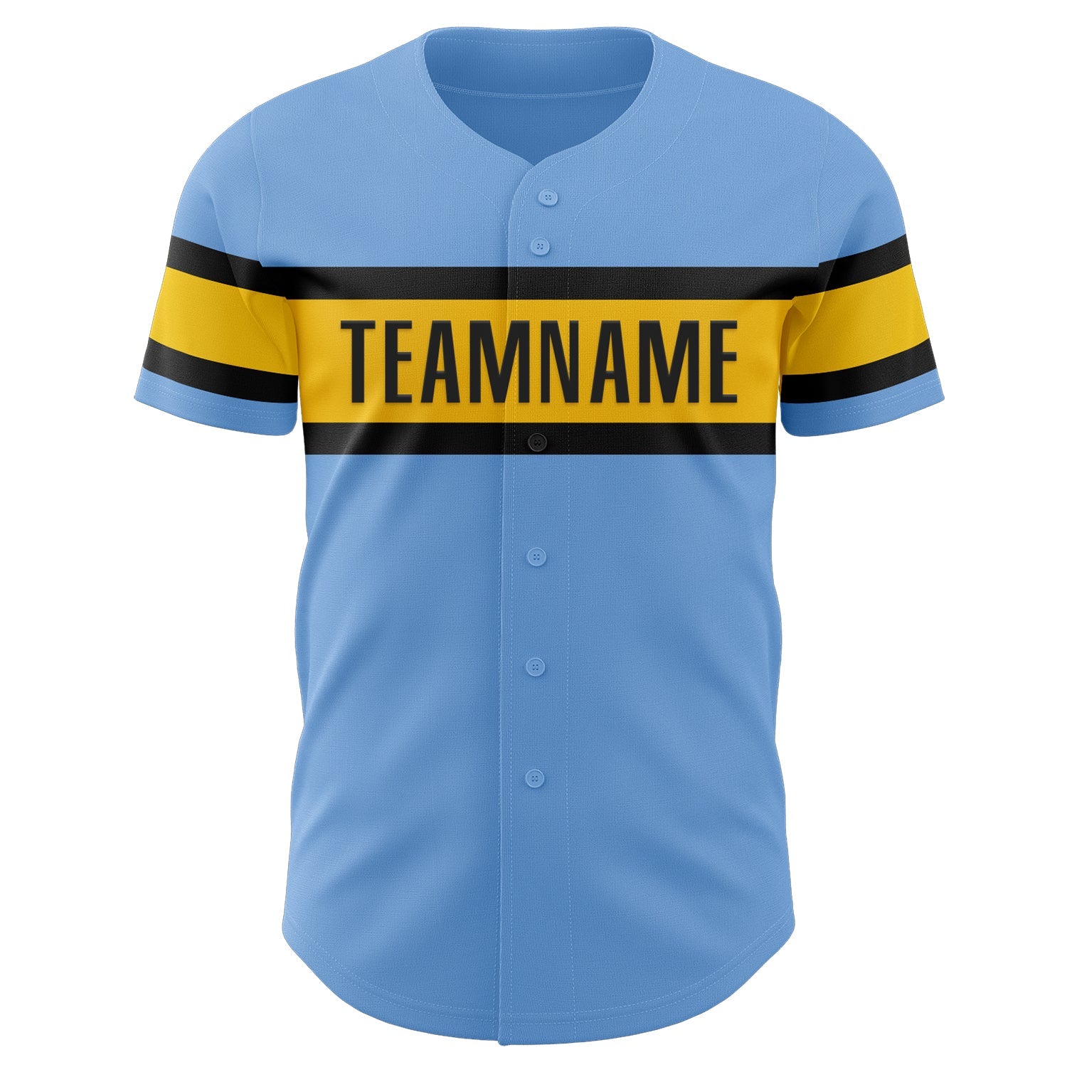 Custom Light Blue Yellow-Black Authentic Baseball Jersey view 2