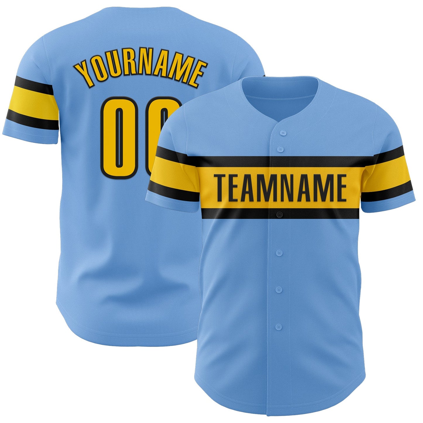 Custom Light Blue Yellow-Black Authentic Baseball Jersey - Main View