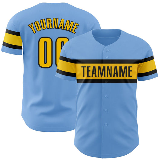 Custom Light Blue Yellow-Black Authentic Baseball Jersey - Main View