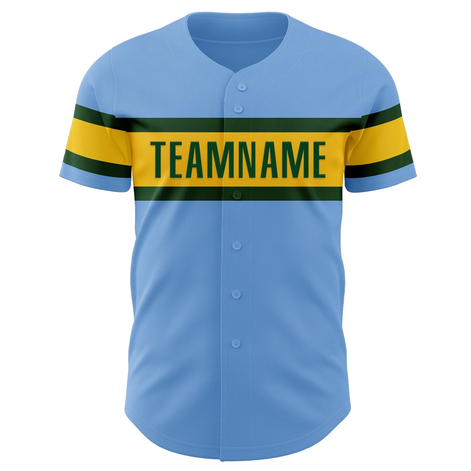 Custom Light Blue Green-Yellow Authentic Baseball Jersey view 2