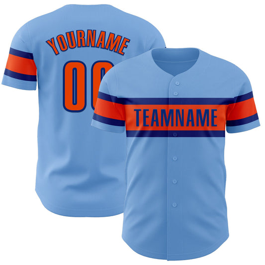 Custom Light Blue Orange-Royal Authentic Baseball Jersey - Main View