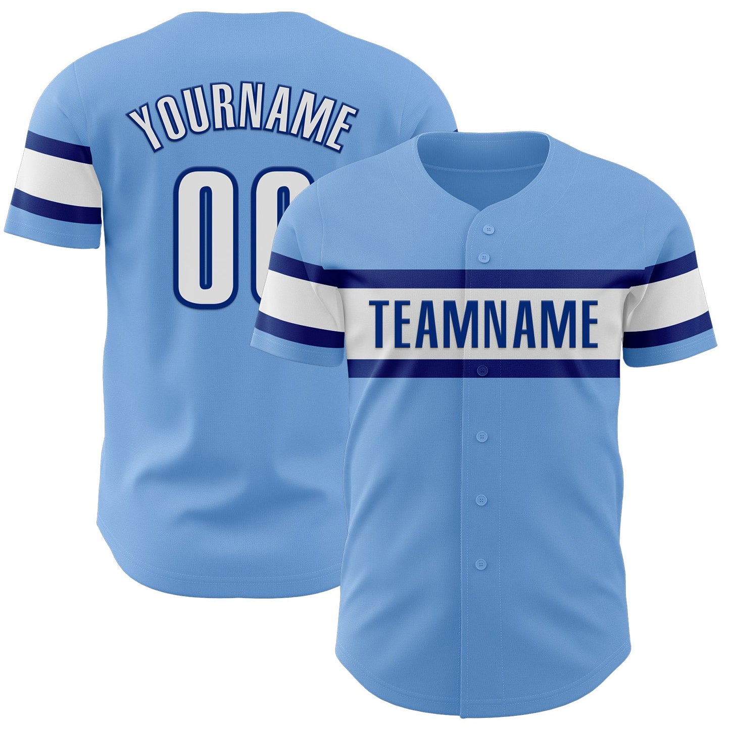 Custom Light Blue White-Royal Authentic Baseball Jersey - Main View