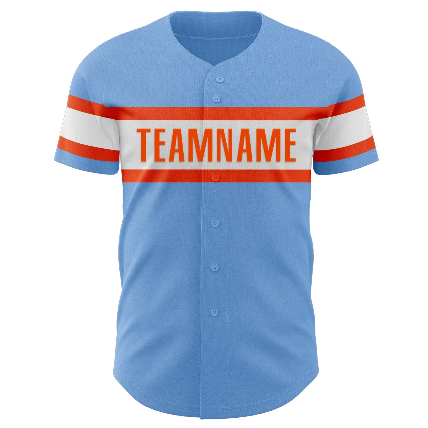 Custom Light Blue Orange-White Authentic Baseball Jersey view 2