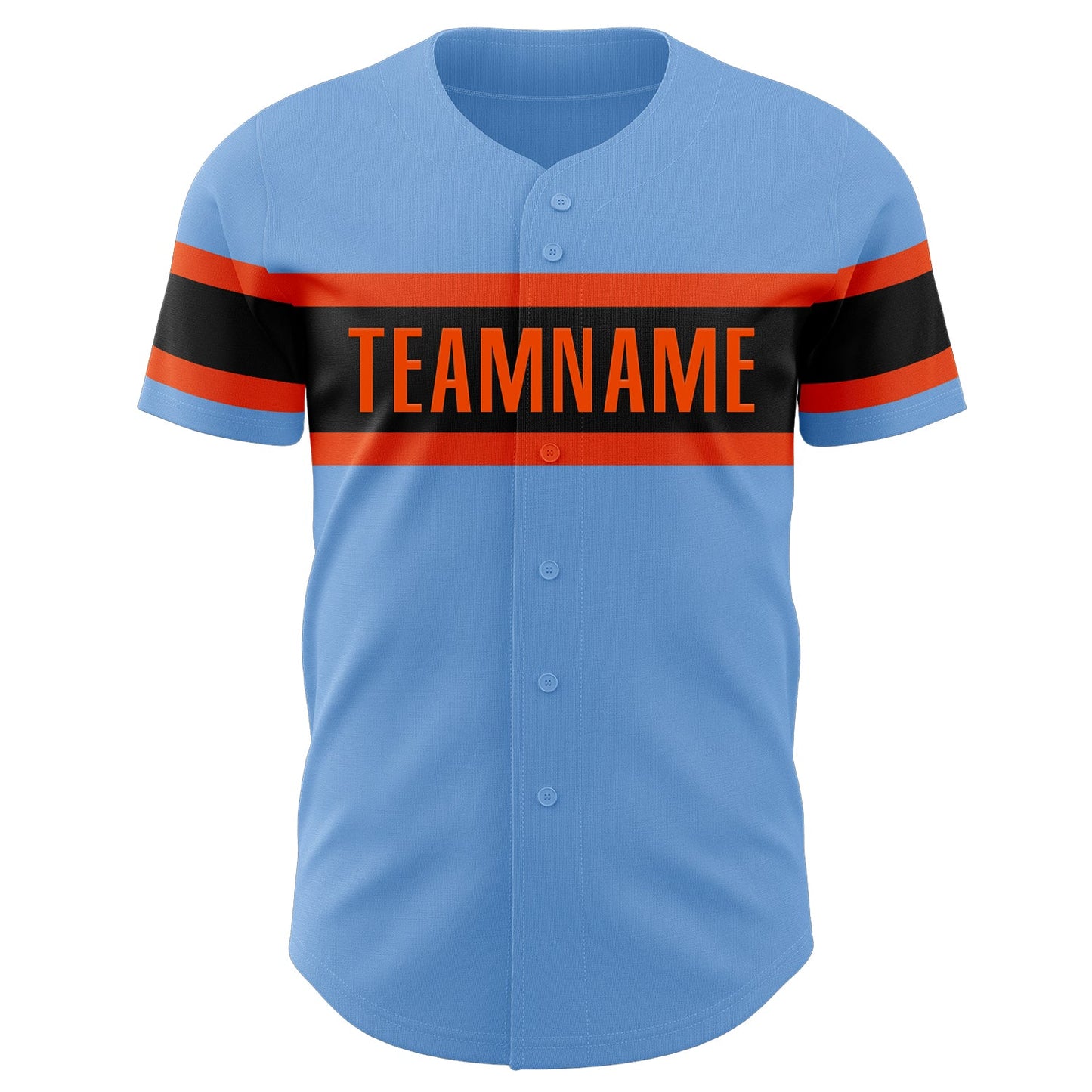Custom Light Blue Orange-Black Authentic Baseball Jersey view 2
