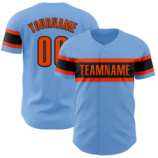 Custom Light Blue Orange-Black Authentic Baseball Jersey - Main View