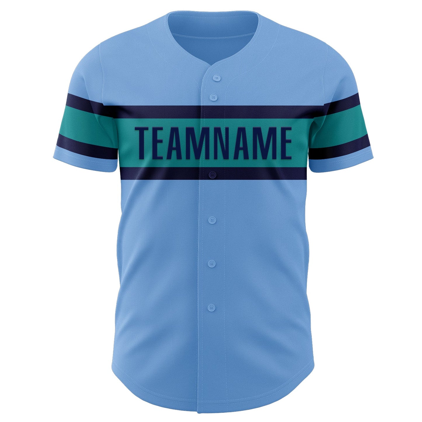 Custom Light Blue Navy-Teal Authentic Baseball Jersey view 2
