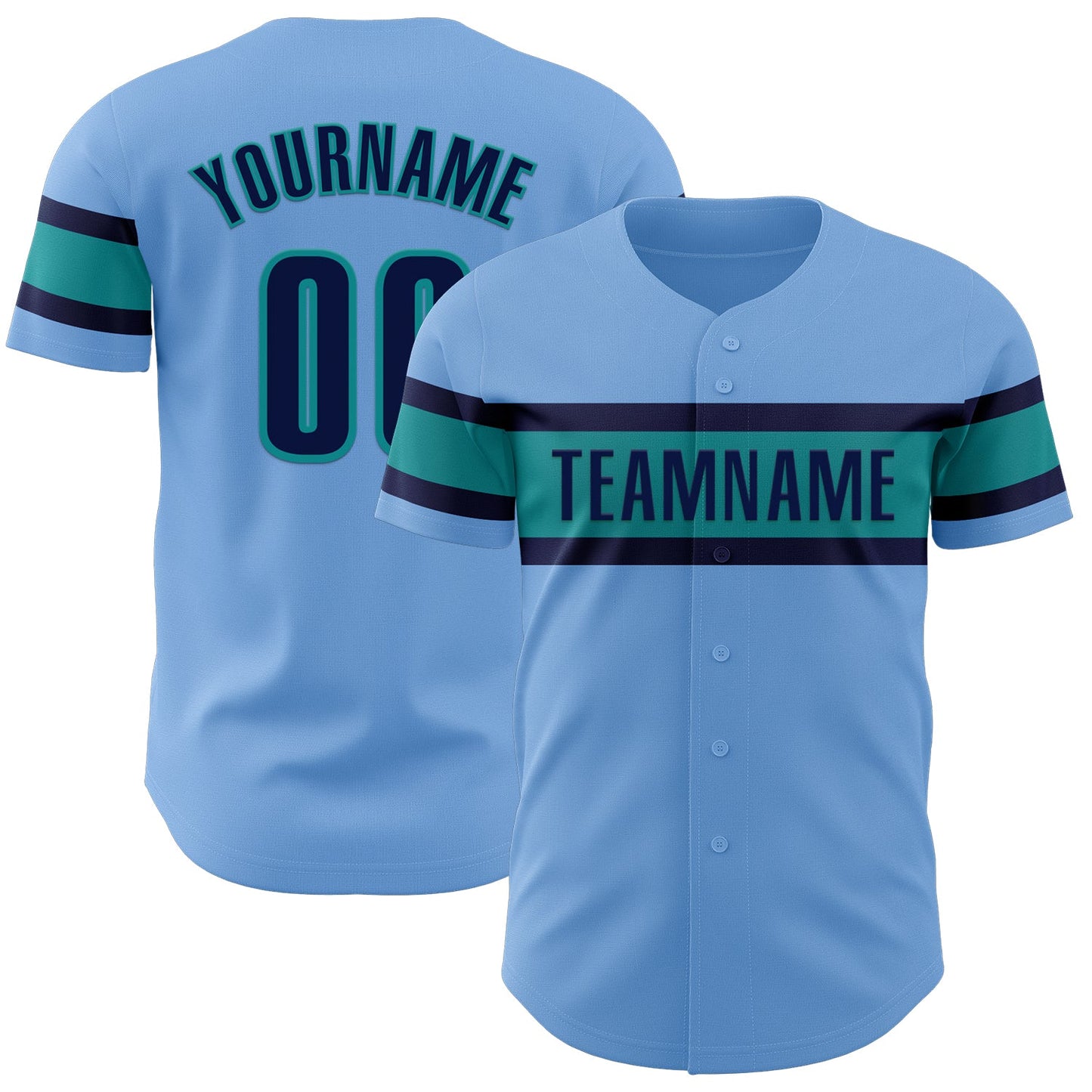 Custom Light Blue Navy-Teal Authentic Baseball Jersey - Main View
