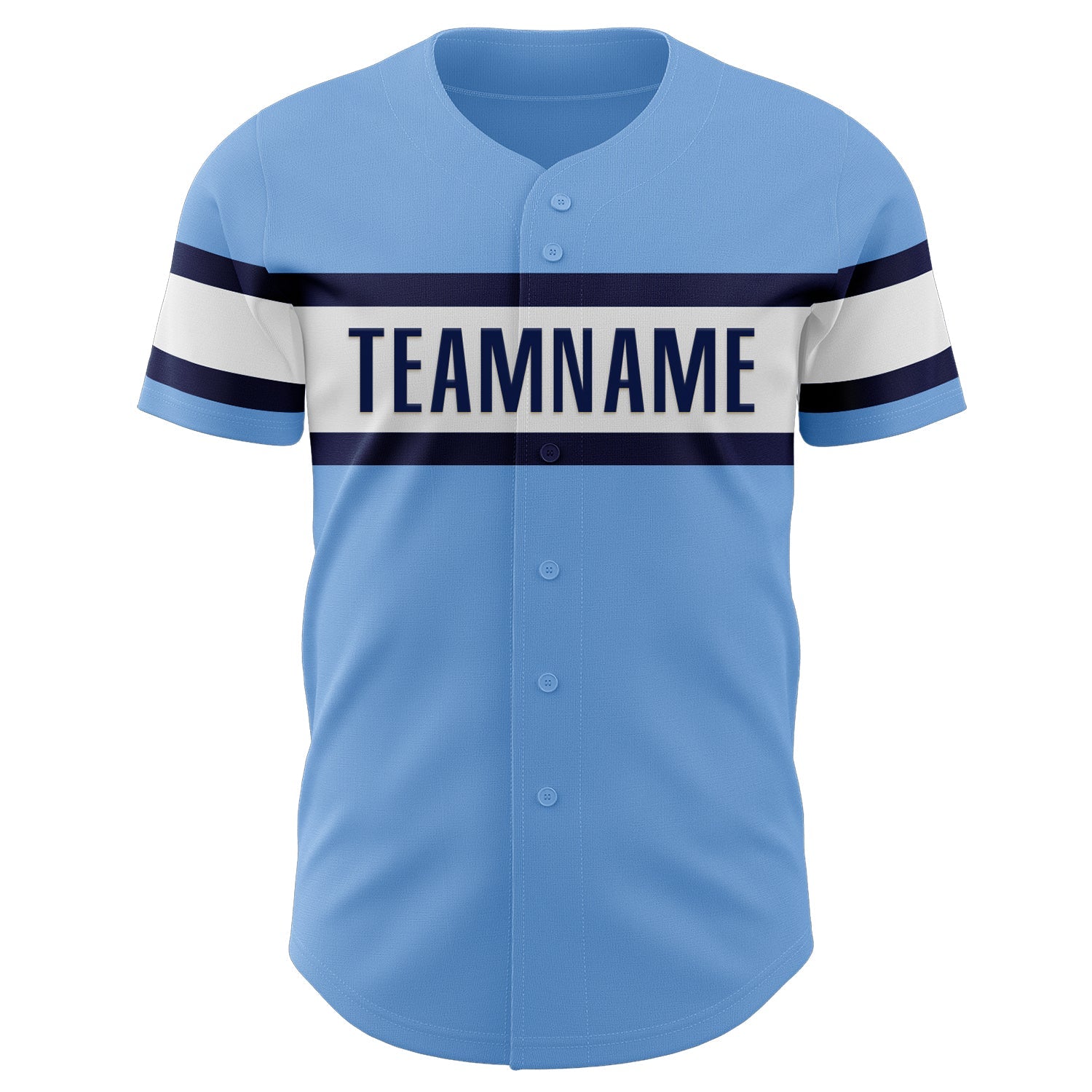Custom Light Blue Navy-White Authentic Baseball Jersey view 2
