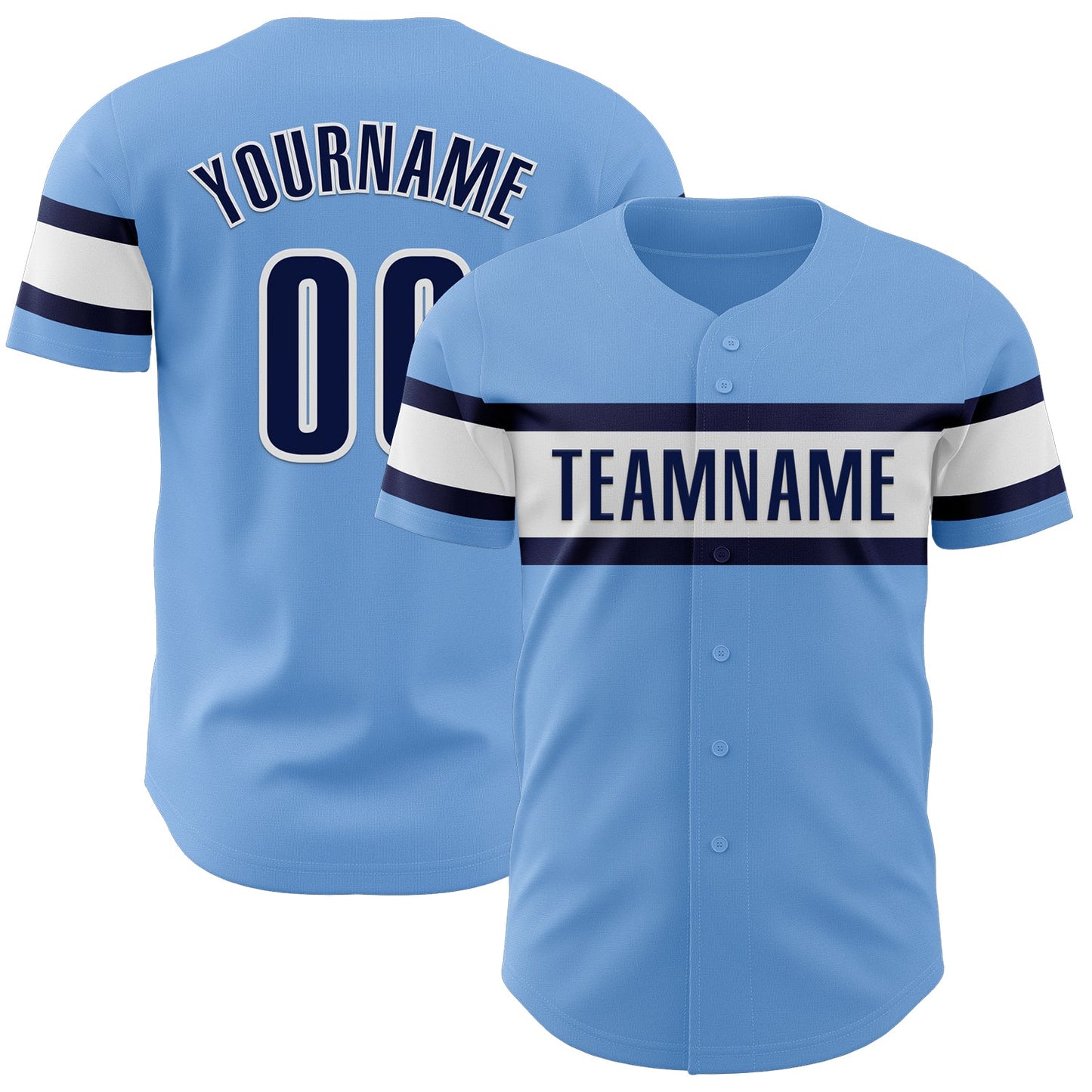 Custom Light Blue Navy-White Authentic Baseball Jersey - Main View