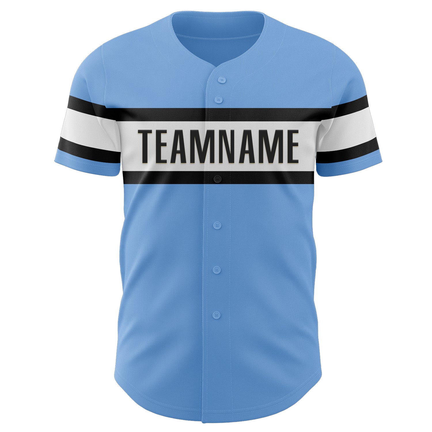 Custom Light Blue Black-White Authentic Baseball Jersey view 2