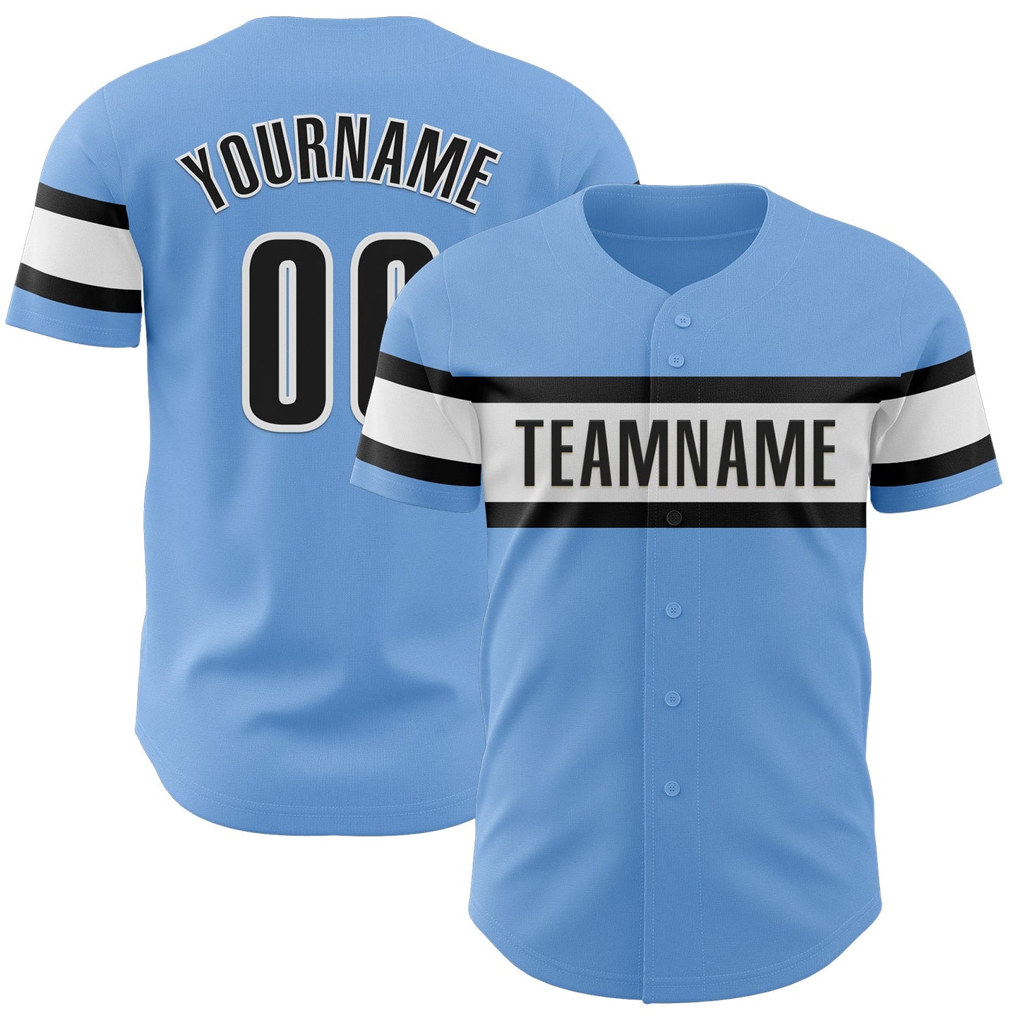 Custom Light Blue Black-White Authentic Baseball Jersey - Main View