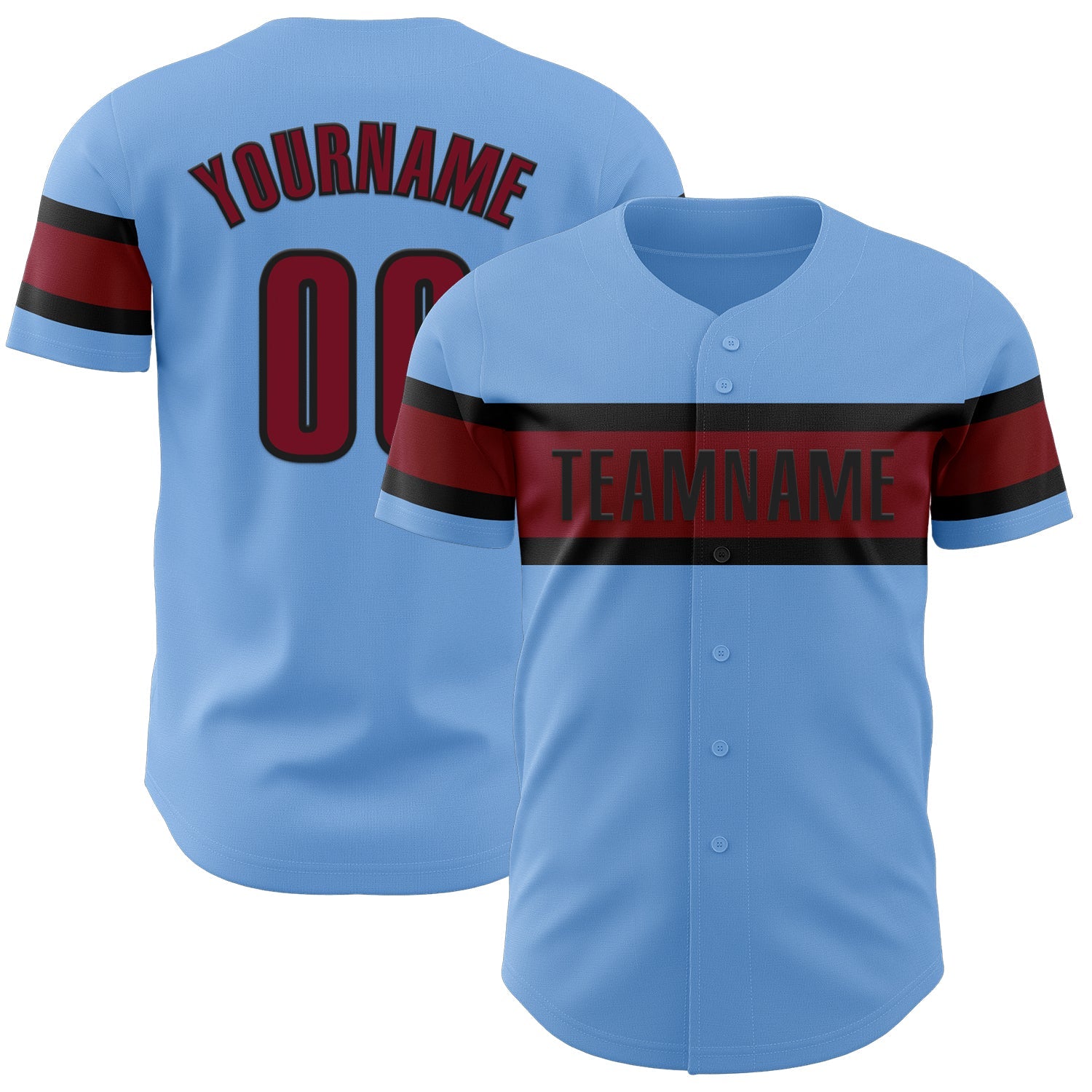 Custom Light Blue Crimson-Black Authentic Baseball Jersey - Main View