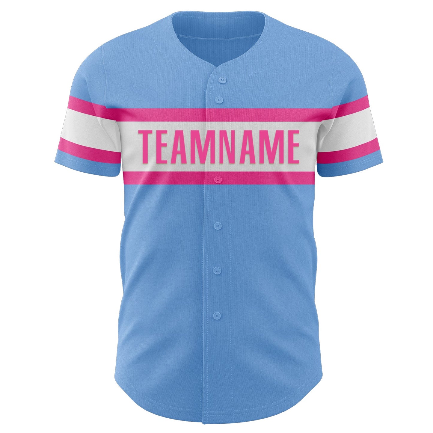 Custom Light Blue Pink-White Authentic Baseball Jersey view 2
