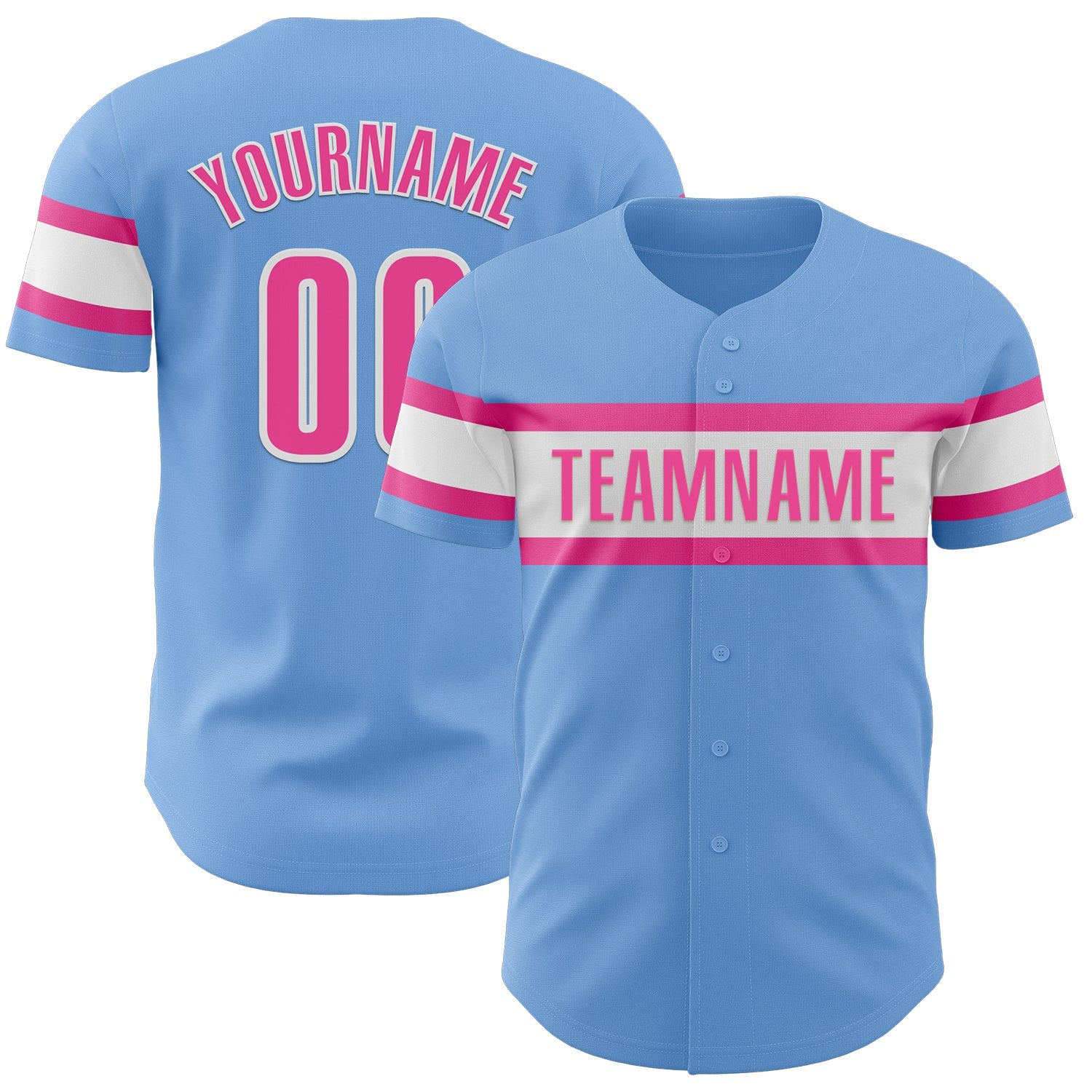 Custom Light Blue Pink-White Authentic Baseball Jersey - Main View