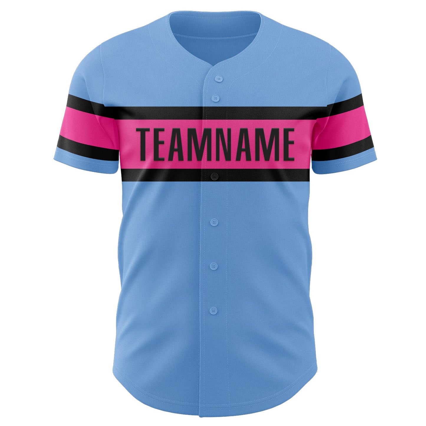 Custom Light Blue Pink-Black Authentic Baseball Jersey view 2